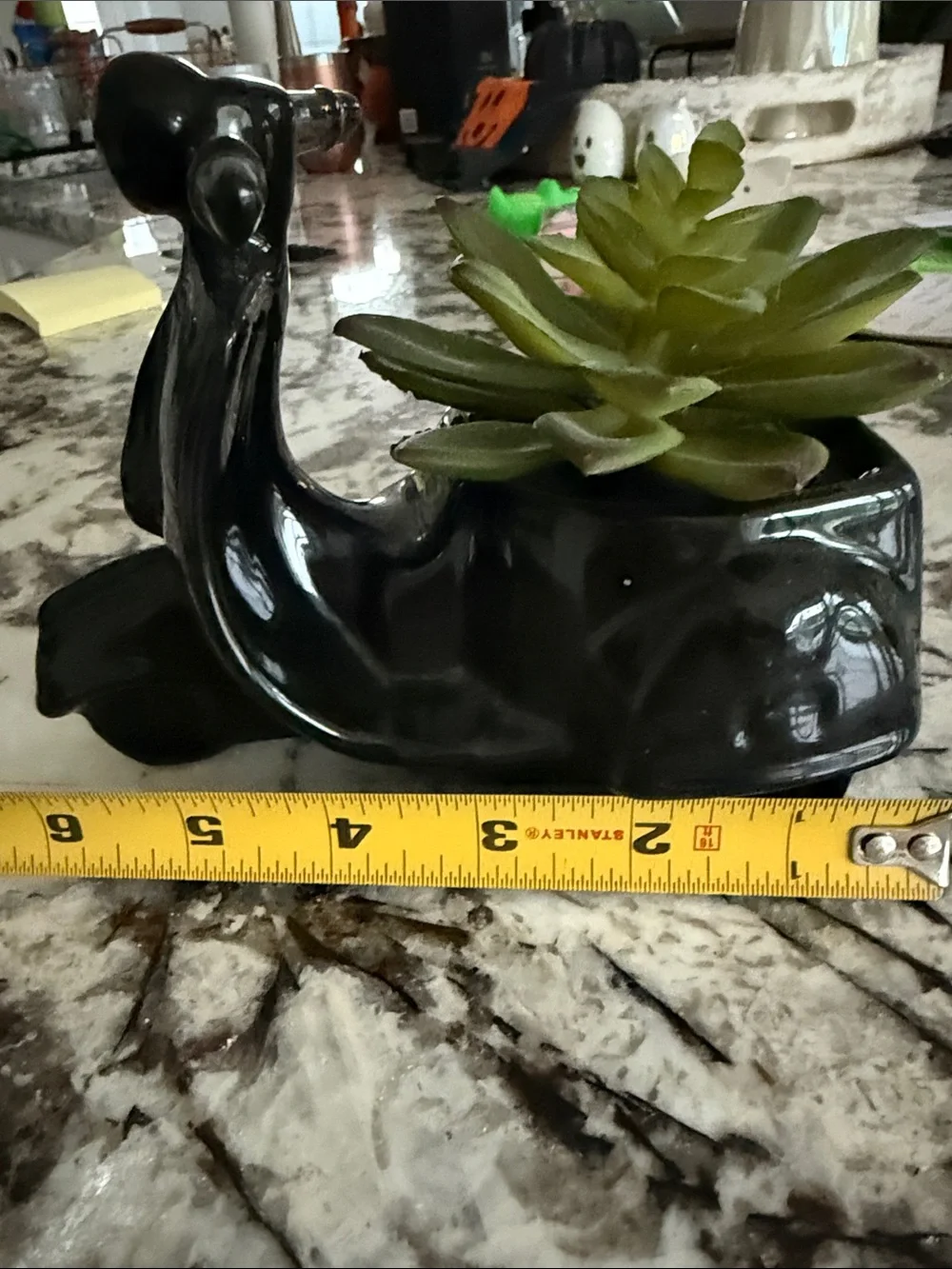Black Ceramic moped Planter with Faux Succulent